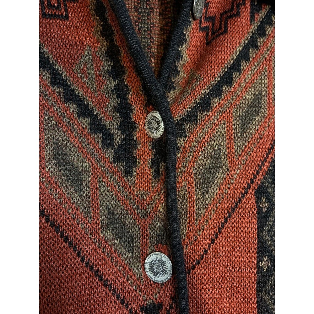 Caamano Cardigan Sweater Womens M Orange Alpaca Hand Knit Aztec Western Peru - Picture 4 of 16